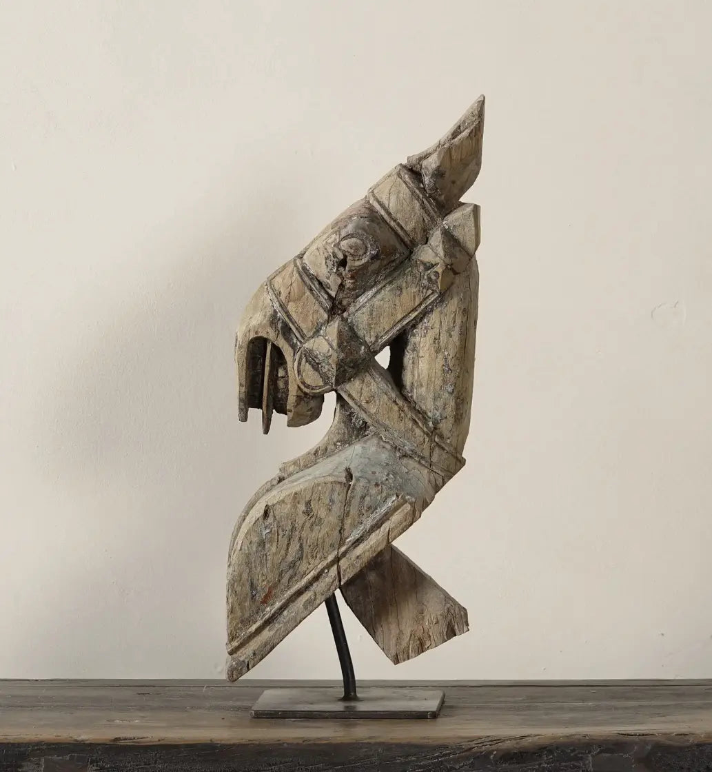Statue bois | Ashva - Protomé cheval en bois n°5
