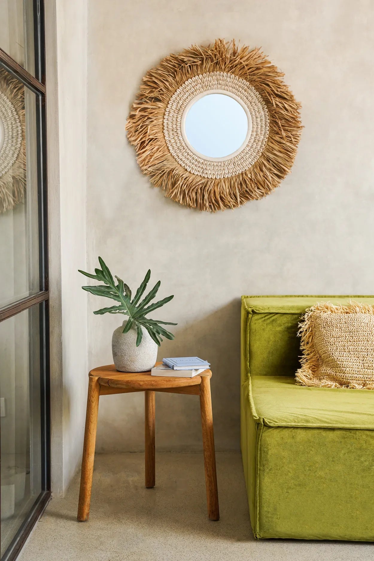 Raffia Mirror | Cowrie